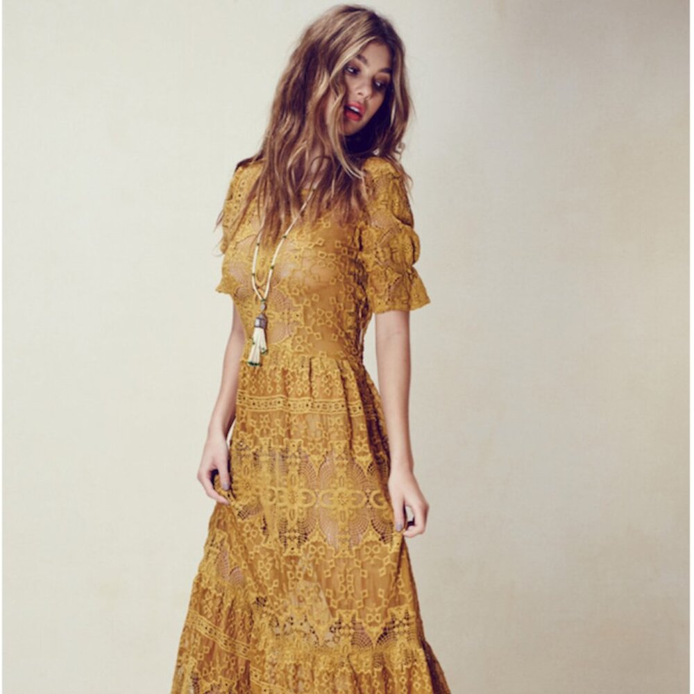 For Love & Lemons Women's Sienna Maxi Dress in Marigold (size small, never worn)